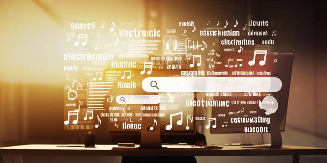 Music keyword research visualization showing search terms and analytics data