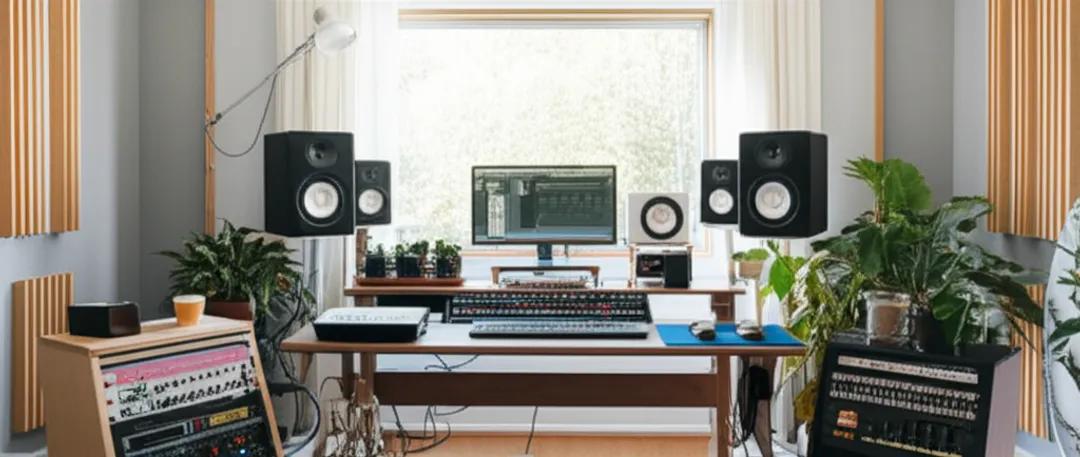 Comfortable home studio workspace designed for sustainable mixing sessions
