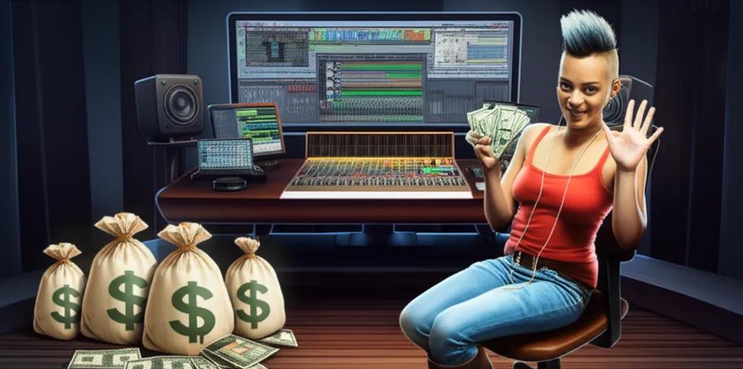 Music producer working in a modern home studio with digital audio workstation