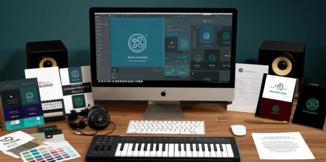 Music producer developing brand identity with logo design and marketing materials