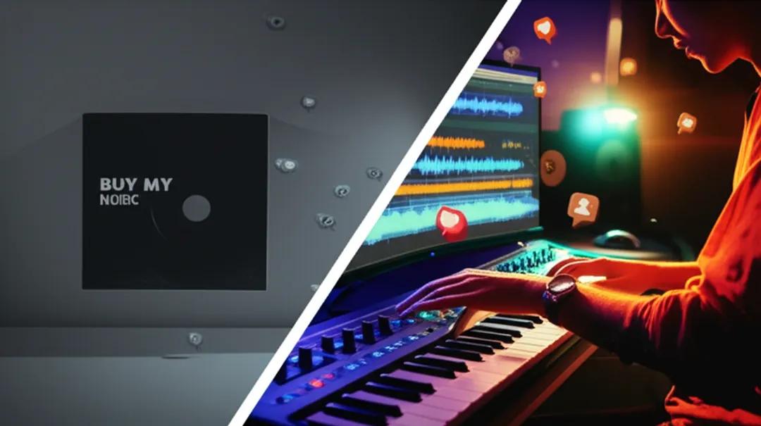 Comparison between ineffective promotional posts and engaging behind-the-scenes content for music marketing