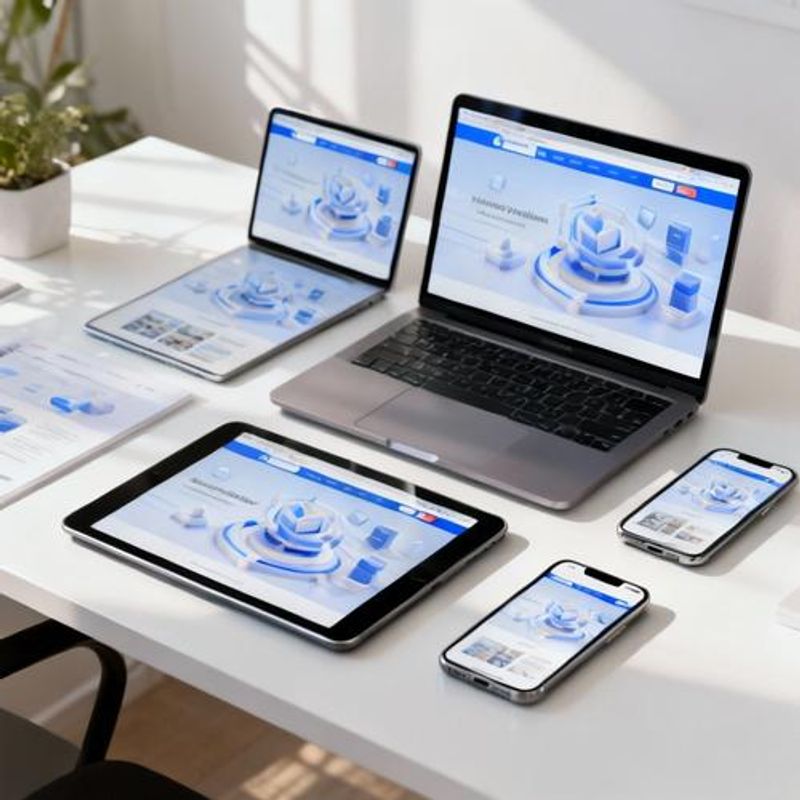 3D animated web elements displayed on various devices