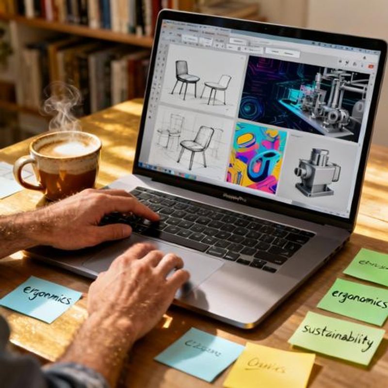 Designer browsing through curated design inspiration websites on laptop