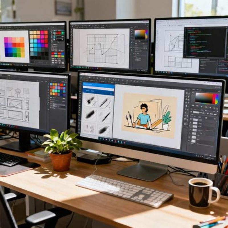 Various design tools interface displayed on computer screens