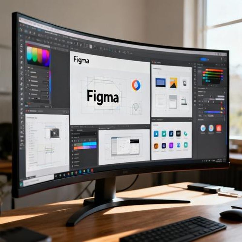 Multiple design software interfaces displayed on large monitor showing prototyping workflow