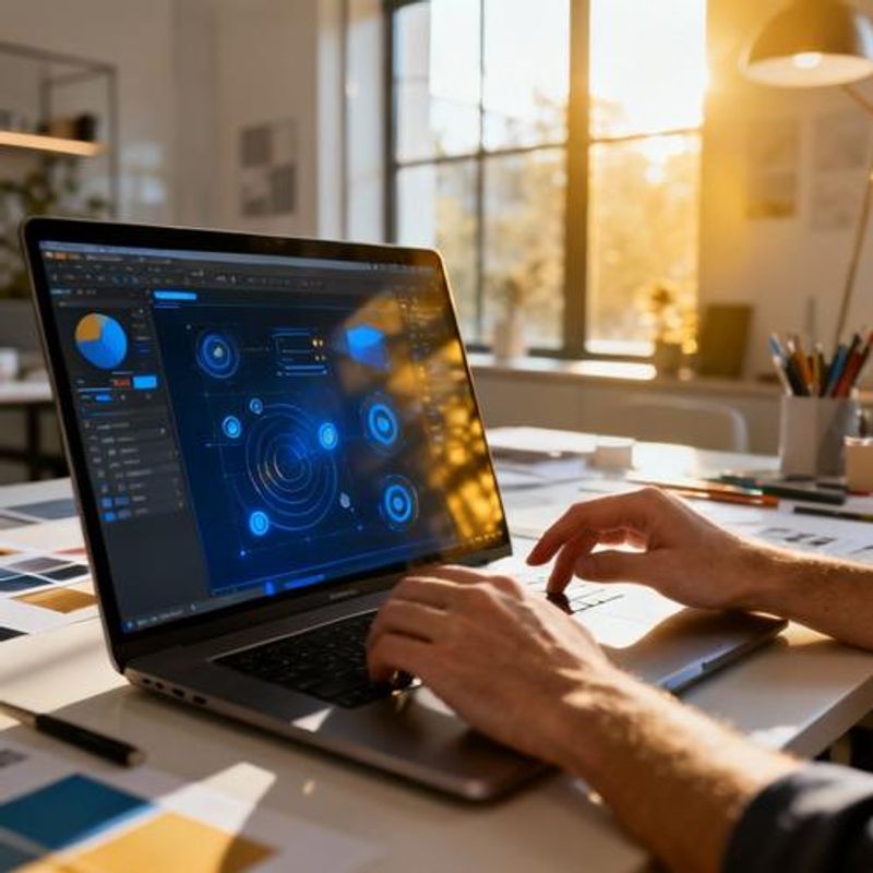 Designer using advanced prototyping tools with interactive elements on screen