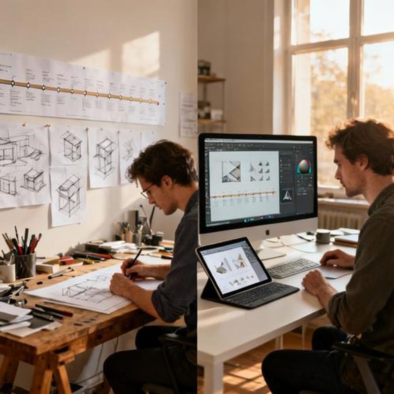 Side-by-side comparison of AI-generated vs traditional design workflow