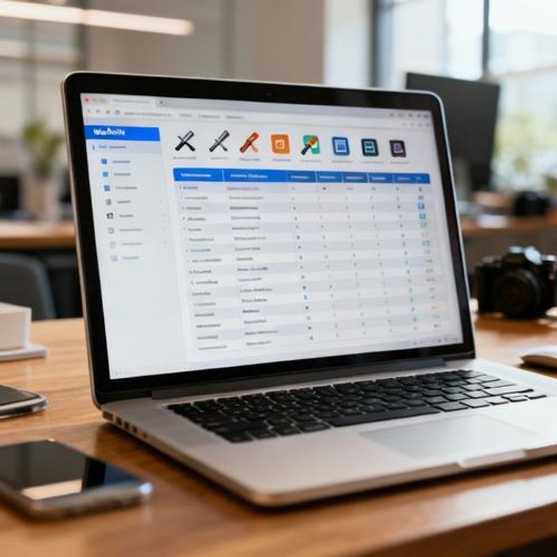 Comparison chart of popular web design tools displayed on laptop screen
