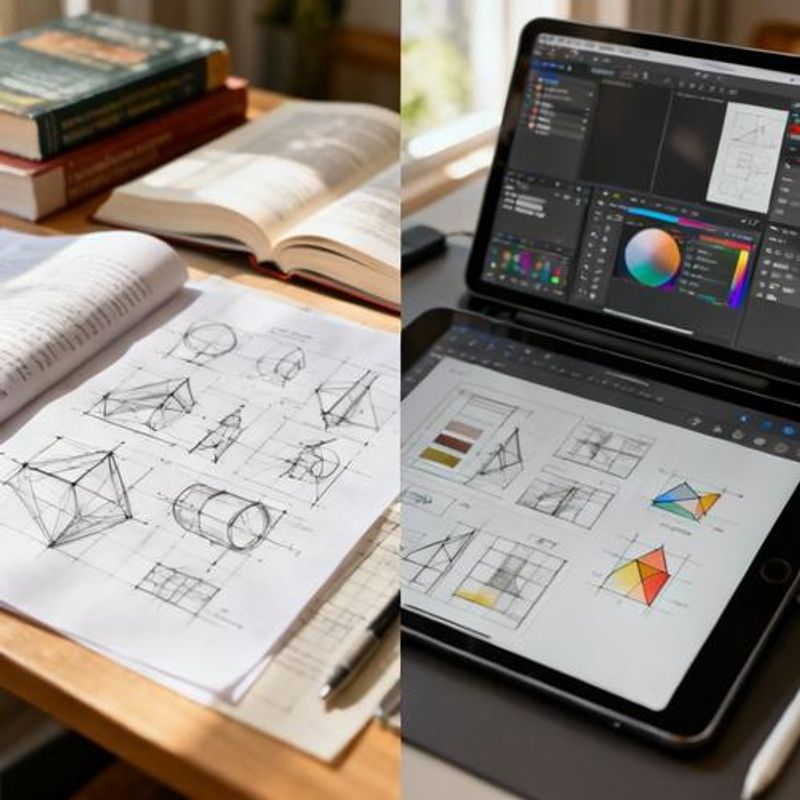 Split screen showing traditional design methods versus modern digital instructional design tools