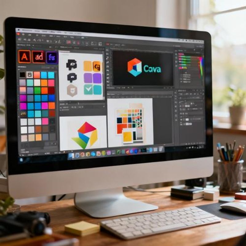Collection of popular design software icons and tools displayed on computer screen