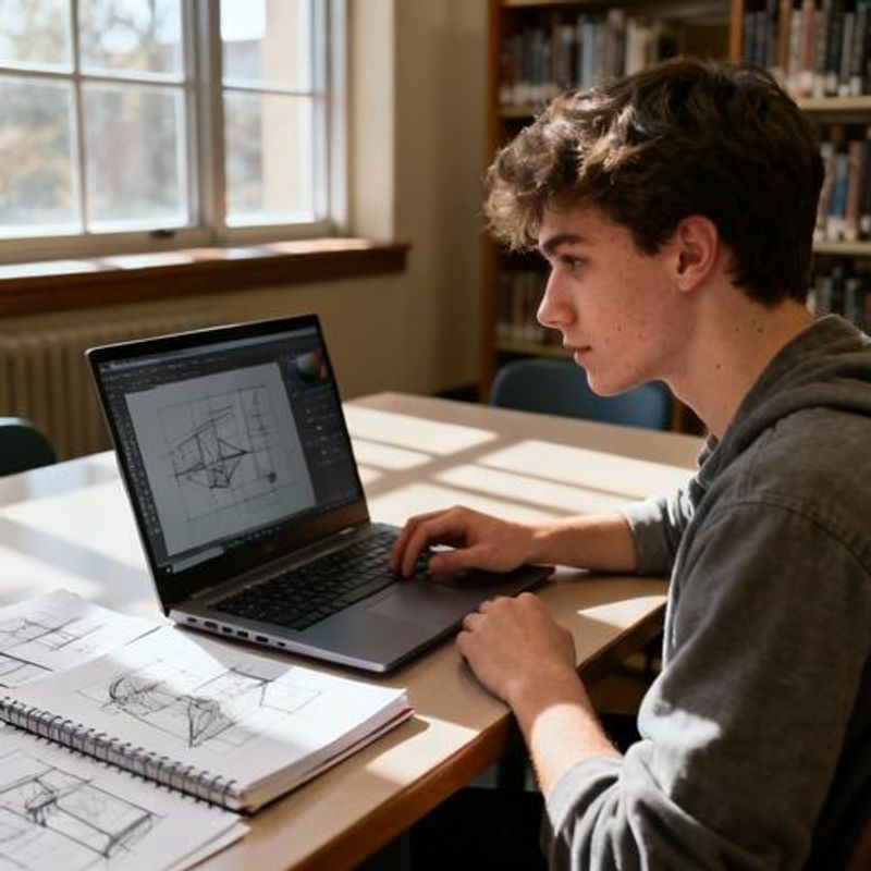 Student comparing free and paid design software options on laptop