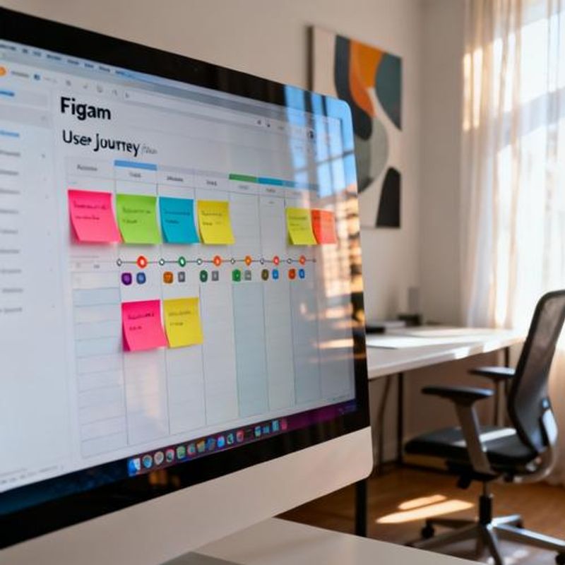 FigJam interface showing user journey mapping template with sticky notes and connections
