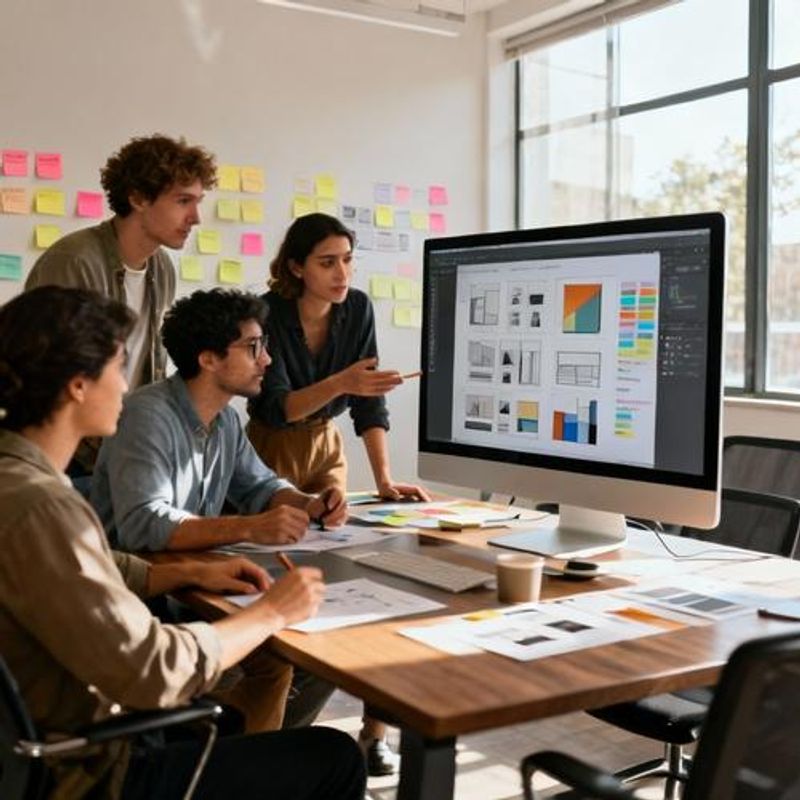 Designer collaboration session with team using digital tools