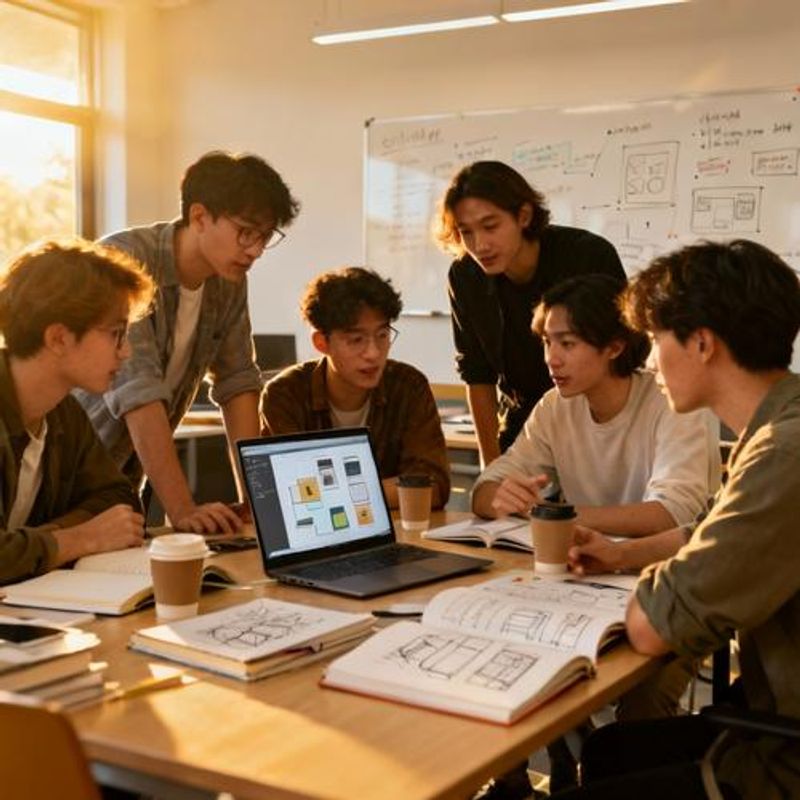 Student presenting an interactive prototype on a laptop to classmates