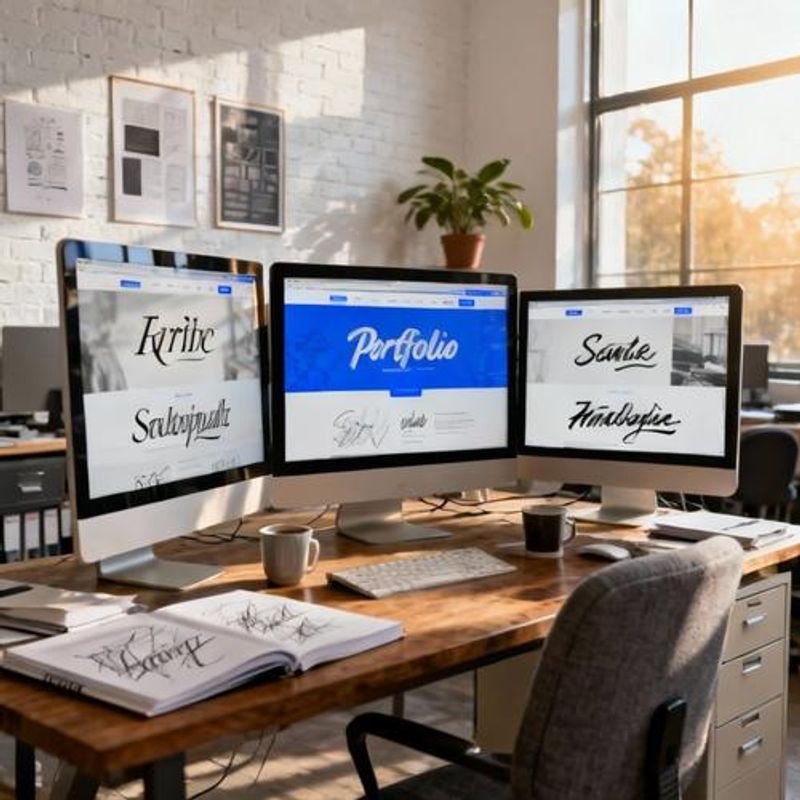 Side-by-side comparison of font pairings displayed on different portfolio website mockups