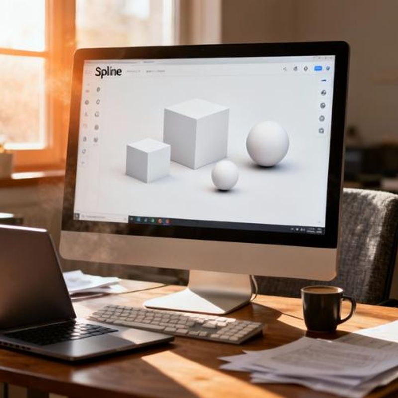 Spline interface showing simple 3D shapes and tools for beginners