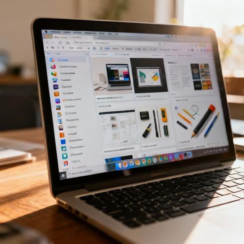 Design student's computer screen showing organized bookmark folders and design resources