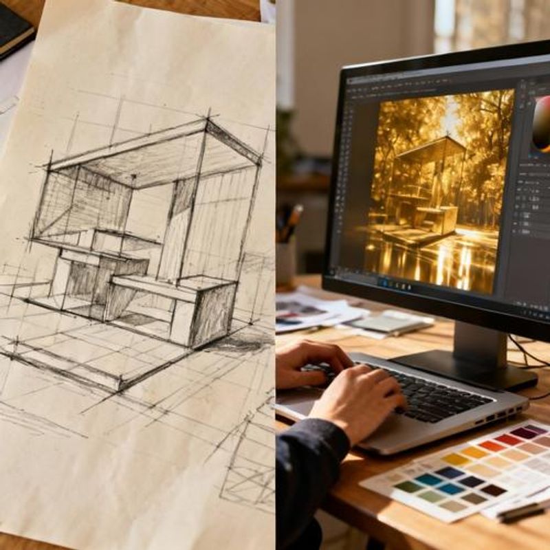Before and after comparison of student design project using online tools