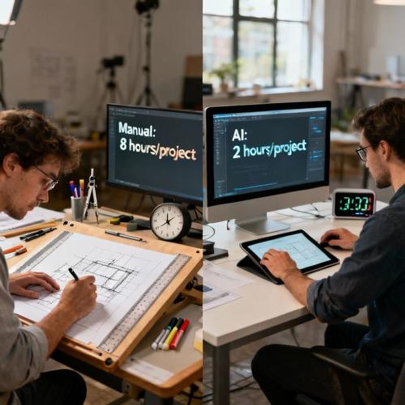 Side-by-side comparison of manual vs AI-assisted design processes