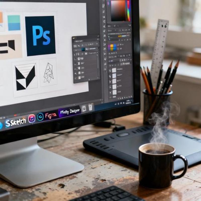 Collection of graphic design tools and software interfaces displayed on computer screen
