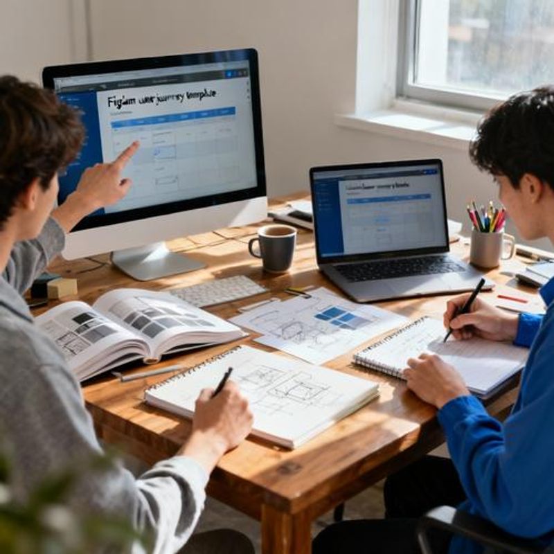 Design students collaborating on user journey map using FigJam template