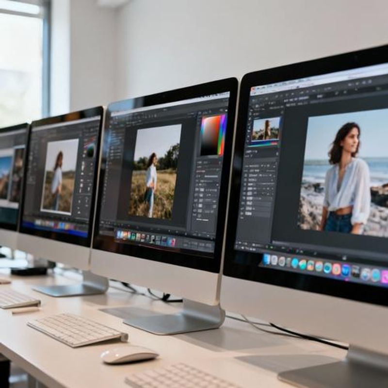 Comparison of different photo editing software interfaces on computer screens