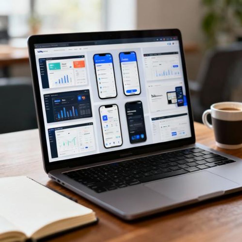 Collection of premium SaaS mockup templates displayed on laptop screen