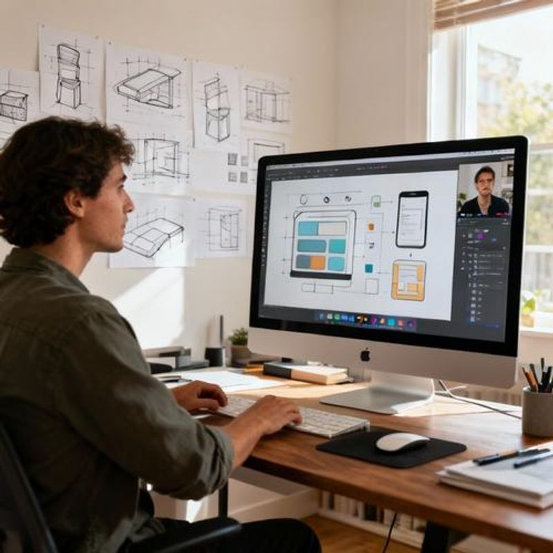 Designer collaborating with client via video call while sharing interactive prototypes