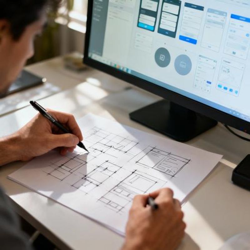 Designer creating wireframes and user interface mockups
