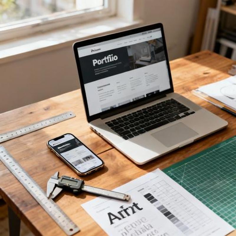 Typography hierarchy demonstration on mobile and desktop portfolio layouts