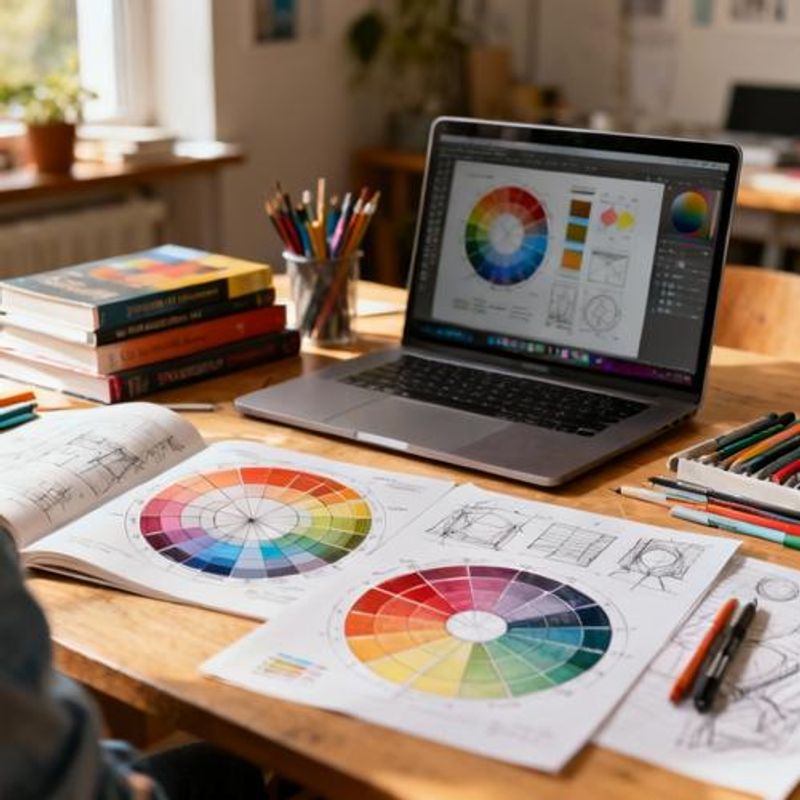 Student workspace showing organized design tools and materials for learning