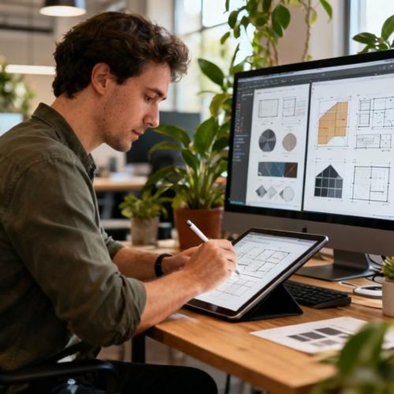 Designer using advanced prototyping tools on tablet