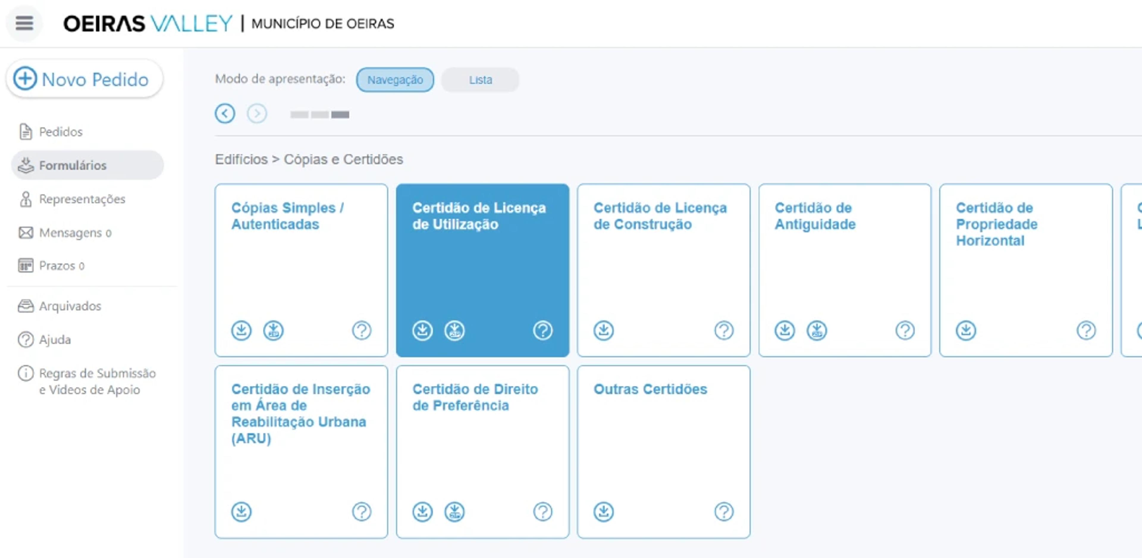 Portal Município Oeiras para serviços de Urbanismo