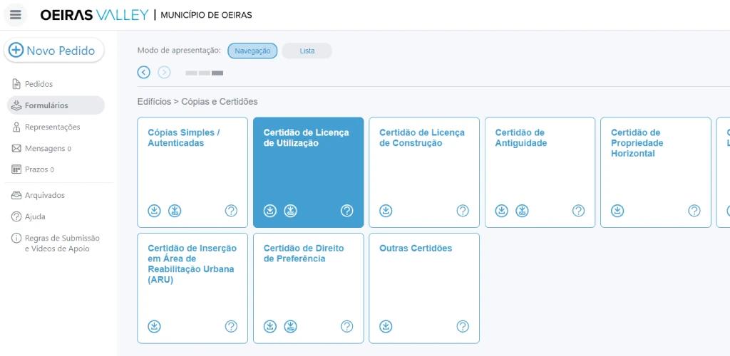 Portal Município Oeiras para serviços de Urbanismo