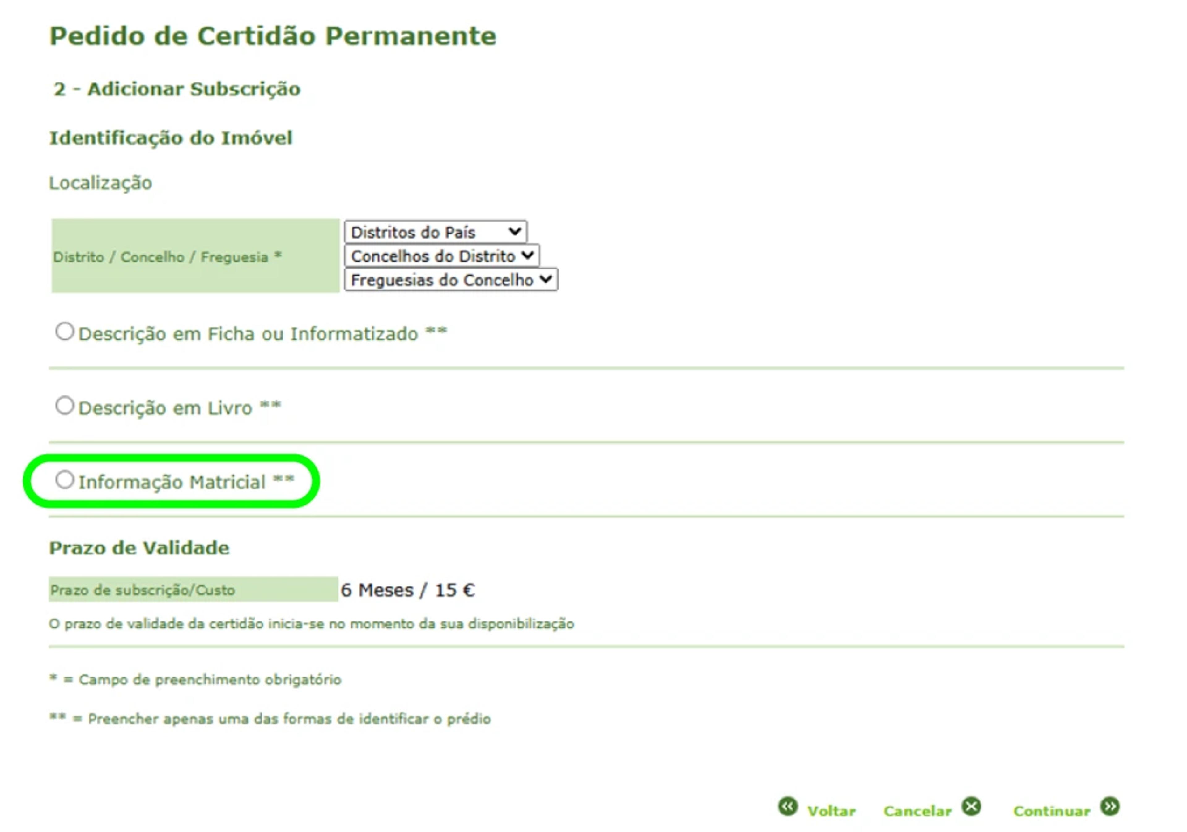 Certidão Predial: quarto passo - informação matricial