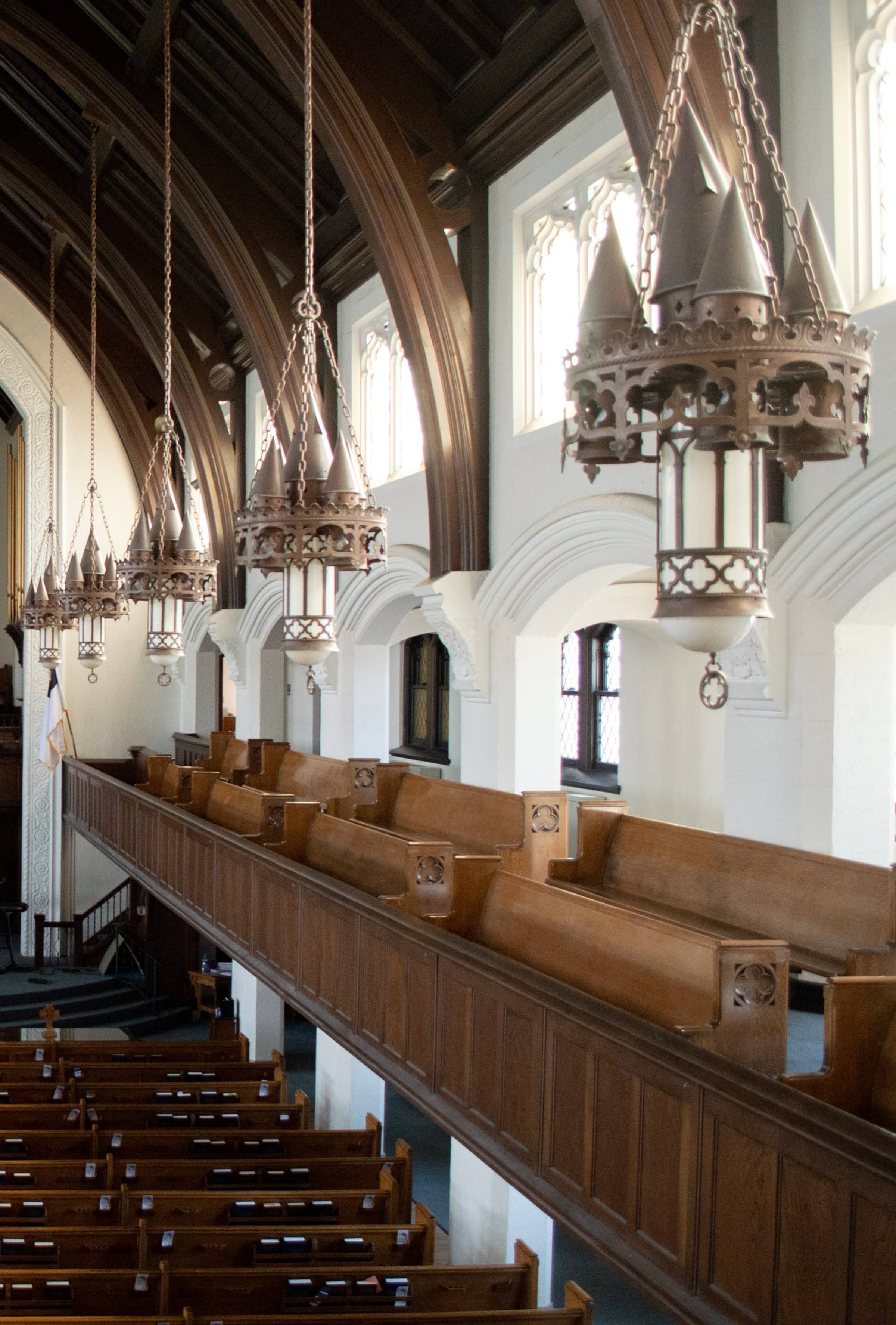 Light through the sanctuary's stained glass window