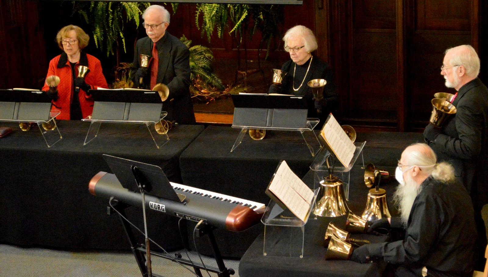 The handbell choir rehearsing