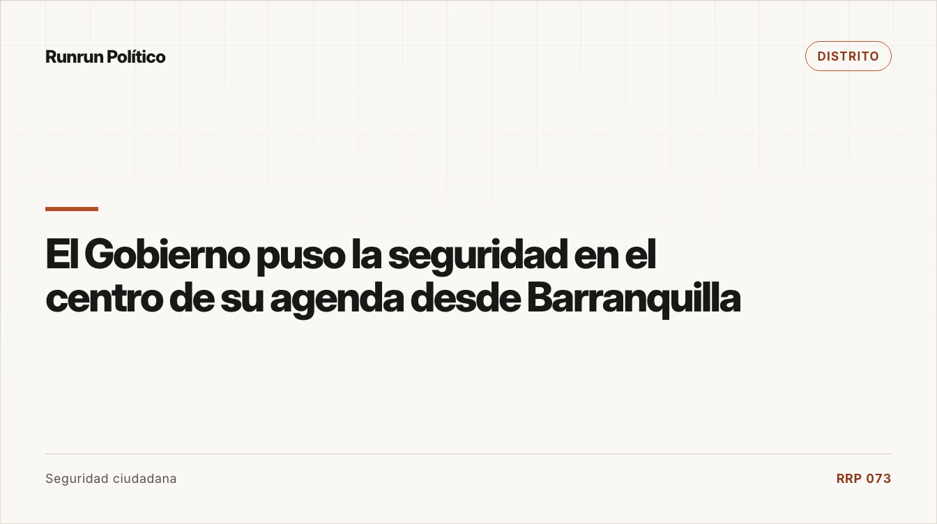 Portada editorial de Distrito para la nota “El Gobierno puso la seguridad en el centro de su agenda desde Barranquilla”.