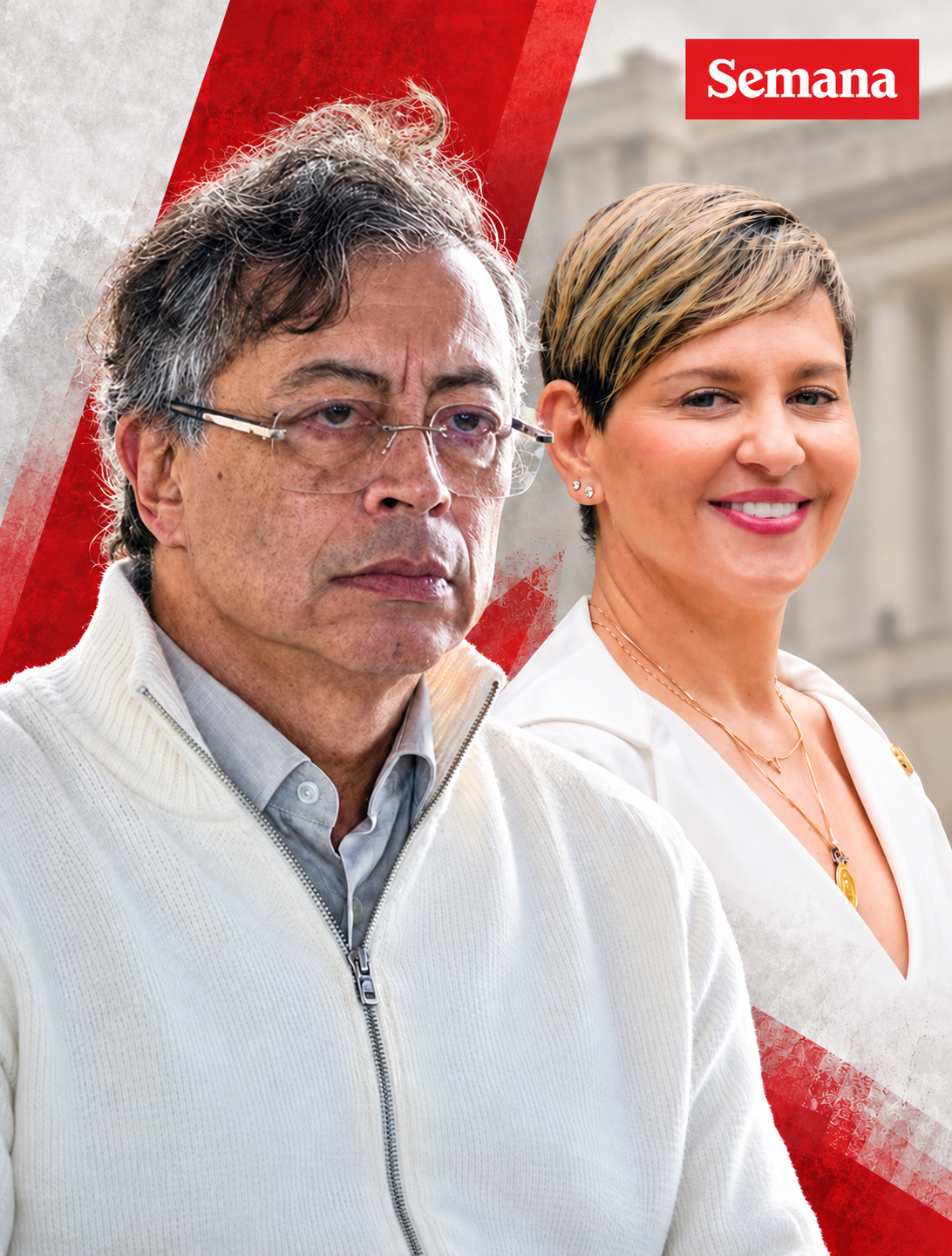 Composición editorial de Gustavo Petro y Verónica Alcocer con el logo de Semana.