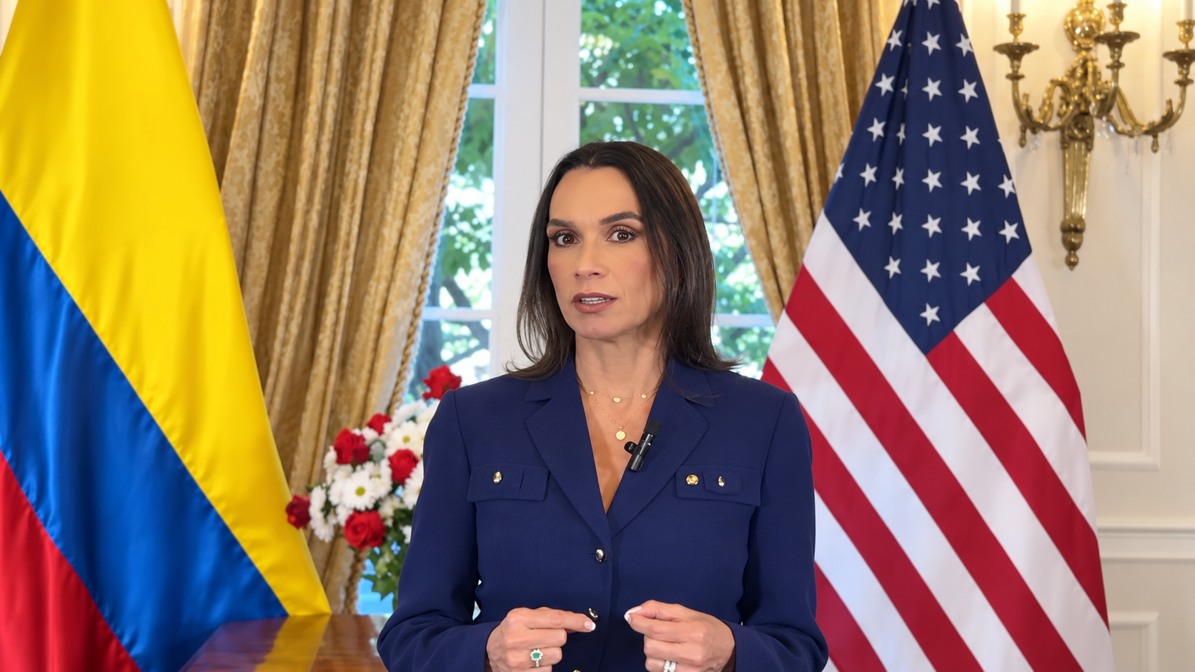 María Consuelo Araújo, embajadora de Colombia en Estados Unidos, durante la presentación de sus cartas credenciales ante el presidente Donald Trump en la Casa Blanca.