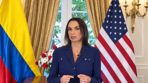 María Consuelo Araújo, embajadora de Colombia en Estados Unidos, durante la presentación de sus cartas credenciales ante el presidente Donald Trump en la Casa Blanca.