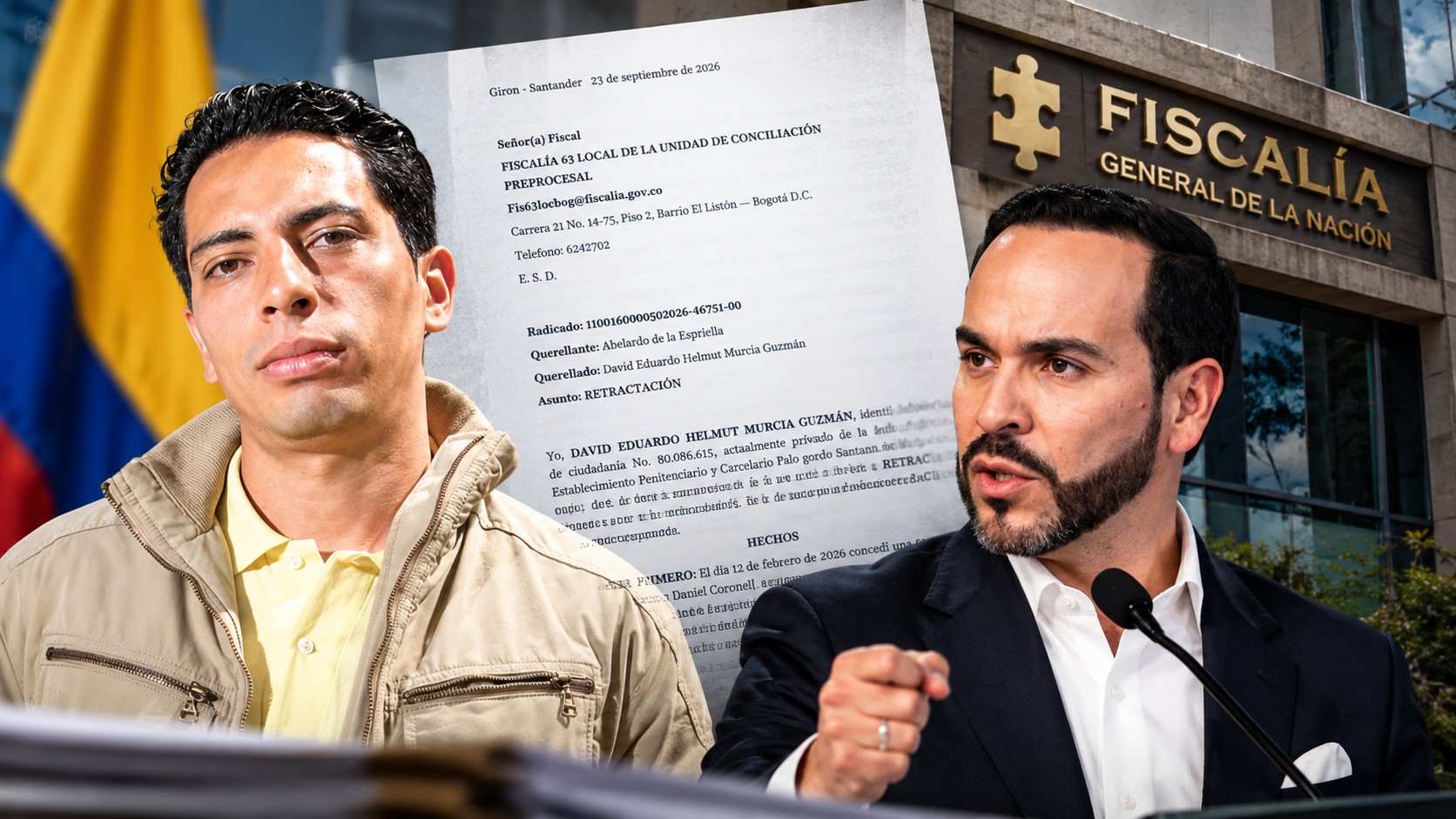 David Murcia Guzmán, fundador de DMG, presentó ante la Fiscalía una retractación integral de los señalamientos que había formulado contra Abelardo De La Espriella durante una entrevista concedida en febrero de 2026, cuando el hoy presidente se encontraba en campaña.