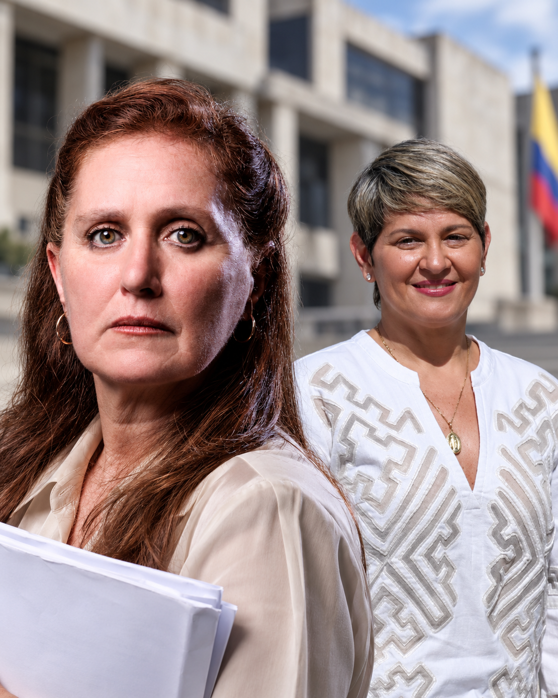 Montaje editorial de Eva Ferrer en primer plano y Verónica Alcocer en un segundo plano.
