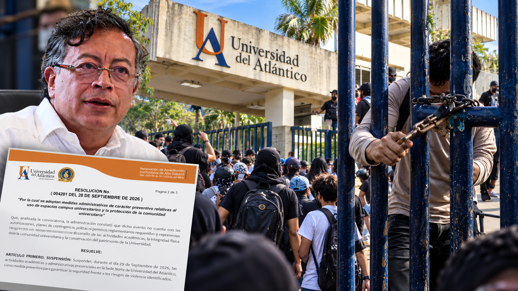 Estudiantes intentaron ingresar a la Universidad del Atlántico tras la suspensión de actividades presenciales ordenada por la Rectoría por razones de seguridad.