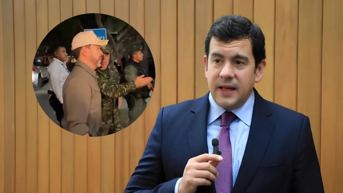 El ministro del Interior, Rodrigo Lara, durante una intervención; en el recuadro, el presidente De La Espriella en un recorrido de seguridad.