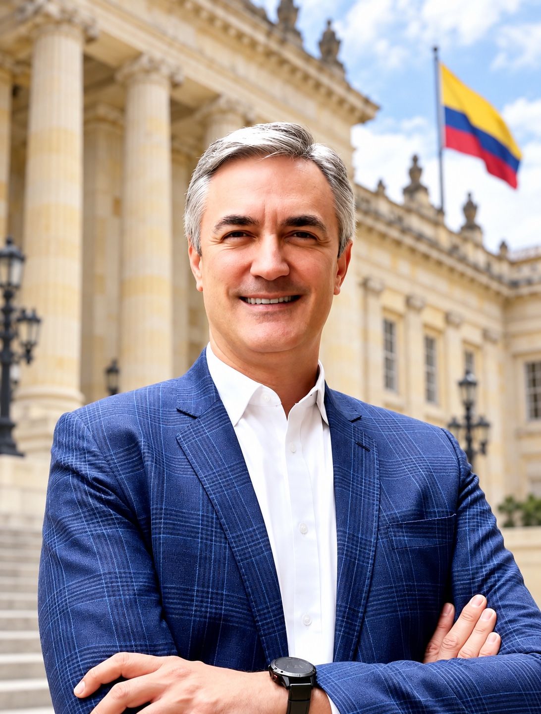 Montaje editorial del senador Christian Garcés frente al Capitolio Nacional.