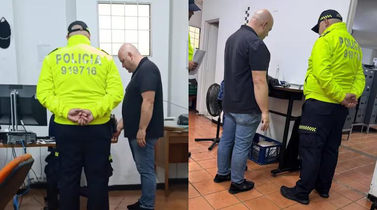 Fotografías de Miguel Quintero durante el procedimiento de reseña realizado por la Policía Nacional, luego de que un juez le impusiera detención domiciliaria mientras avanza una investigación por presuntos delitos relacionados con contratación pública en Medellín.