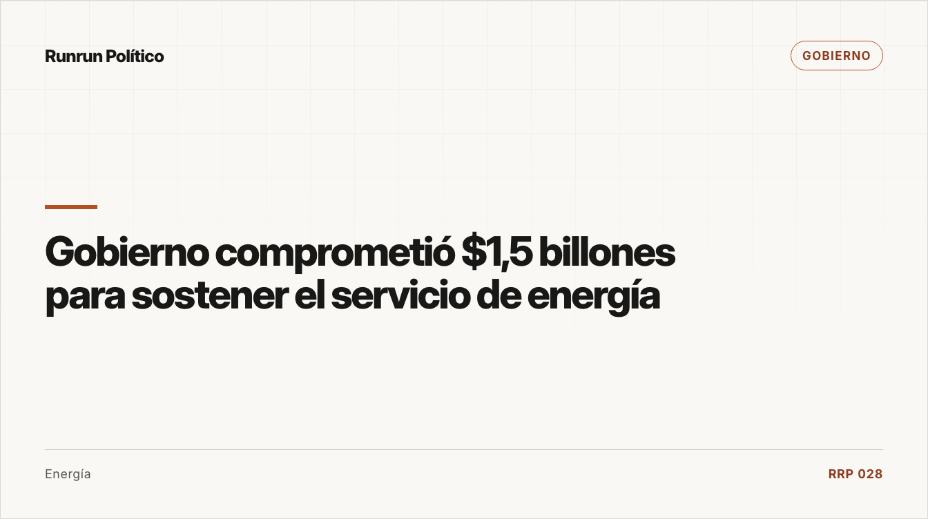 Portada editorial de Gobierno para la nota “Gobierno comprometió $1,5 billones para sostener el servicio de energía”.