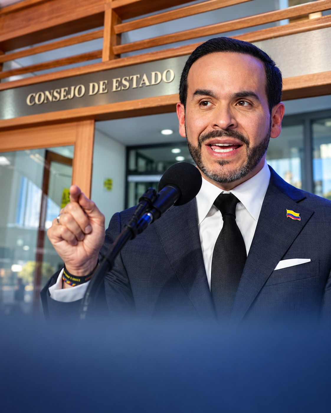 Composición editorial de Abelardo de la Espriella y la entrada del Consejo de Estado.