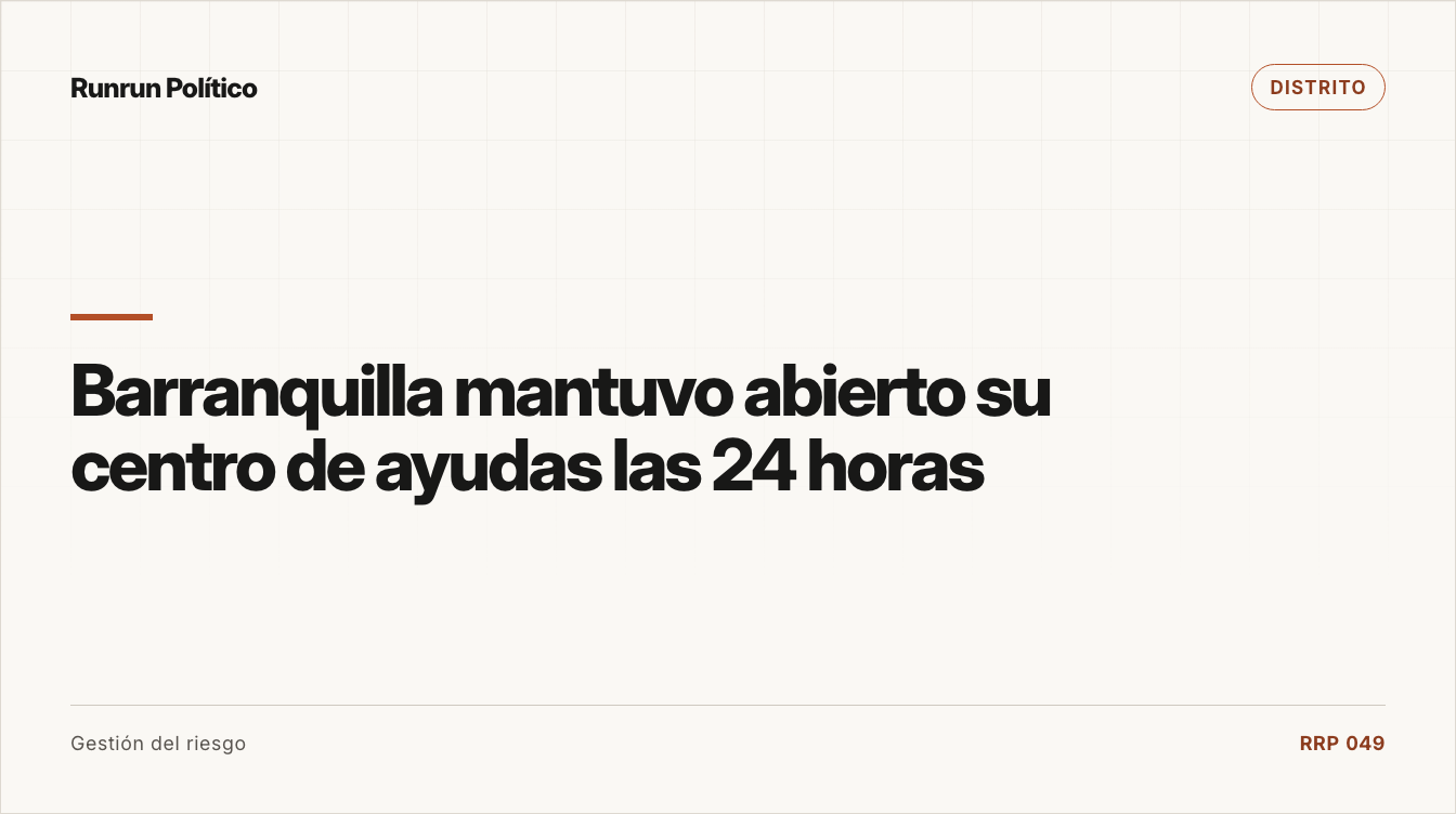 Portada editorial de Distrito para la nota “Barranquilla mantuvo abierto su centro de ayudas las 24 horas”.
